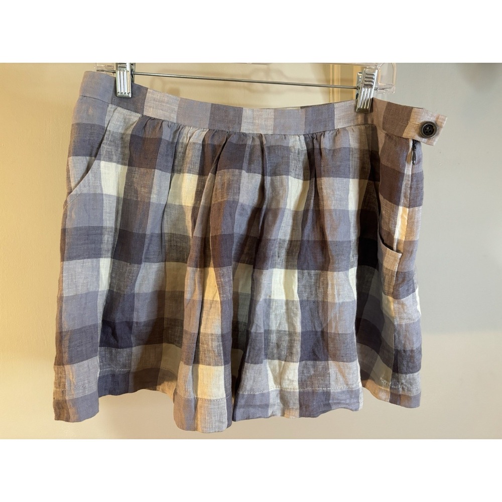 ELIOT Gray Plaid Linen Mini Skirt‎ 10 Light Academia